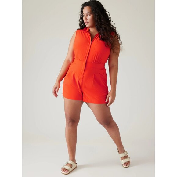 Athleta Brooklyn Romper Sleeveless Zip Front Size 2 Vermillion Red Orange - Picture 1 of 6